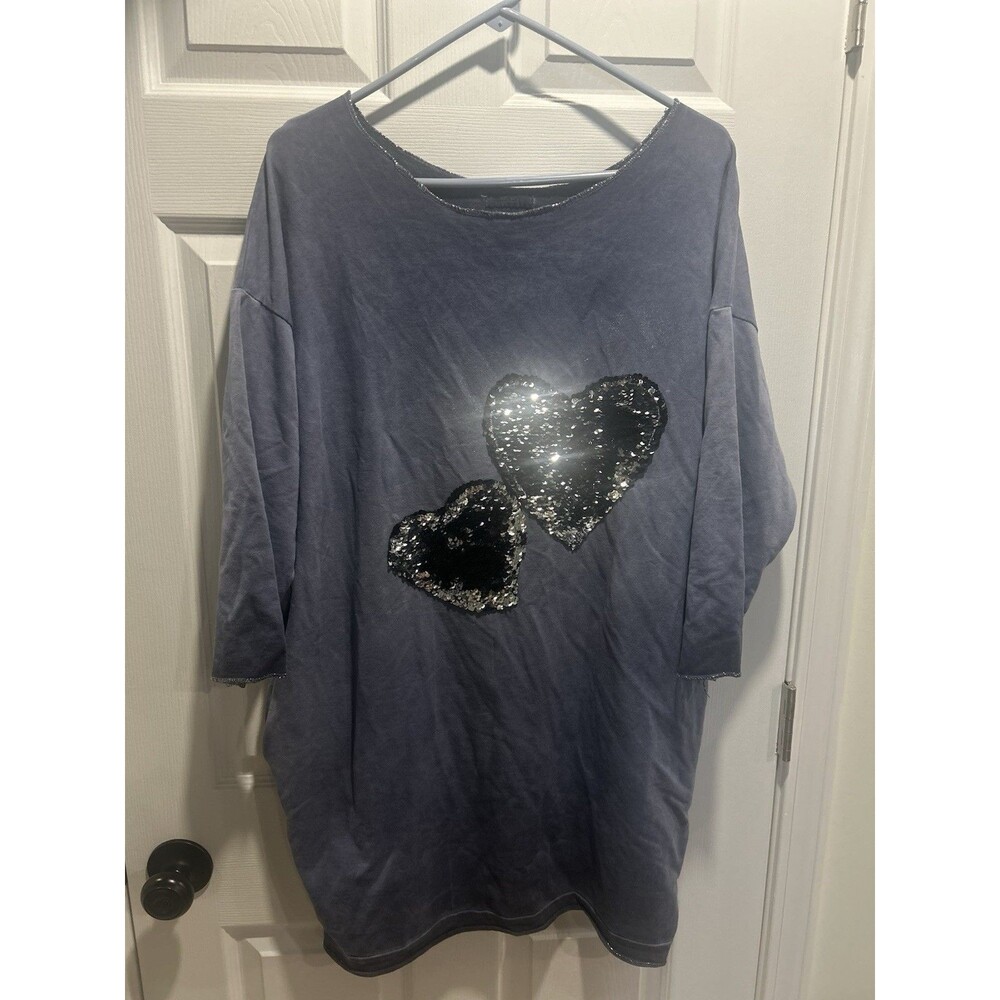 Milady Navy Blue Sequin Sweatshirt Dress Size Large Oversized Tunic Embellished